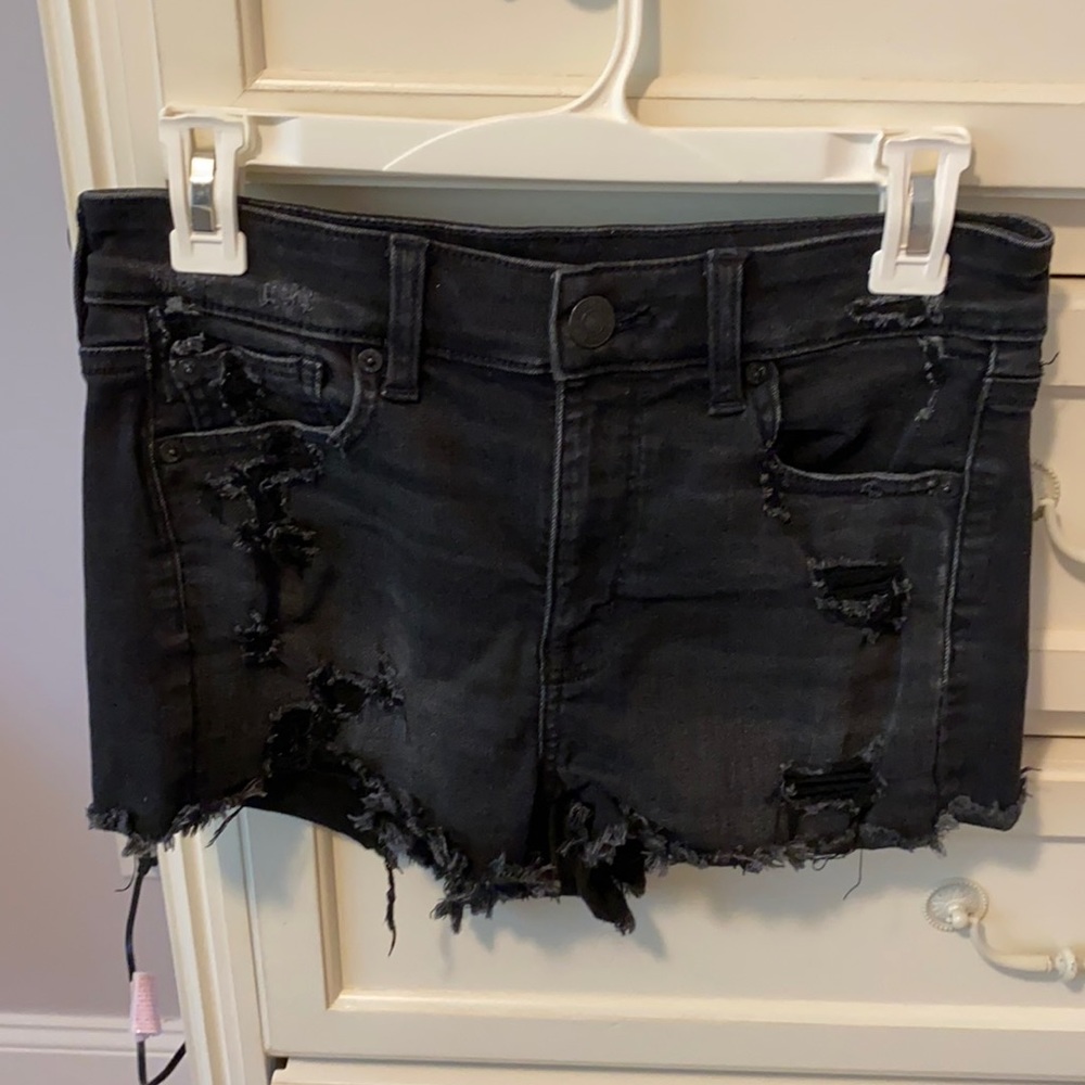 Black Ripped Jean Shorts - Picture 1 of 2